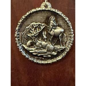 Vintage Pewter Pendant/Necklace Elk/Deer  - Metzke 1974 - 2.25" dia/28" chain